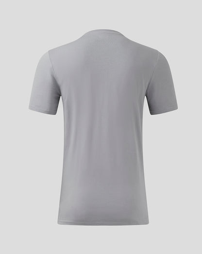 Back view of light gray Tradewinds Aston Villa Coaches Travel Logo Tee