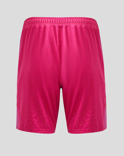 Back view of bright pink Wolves Pro Home goalkeeper shorts with elastic waistband