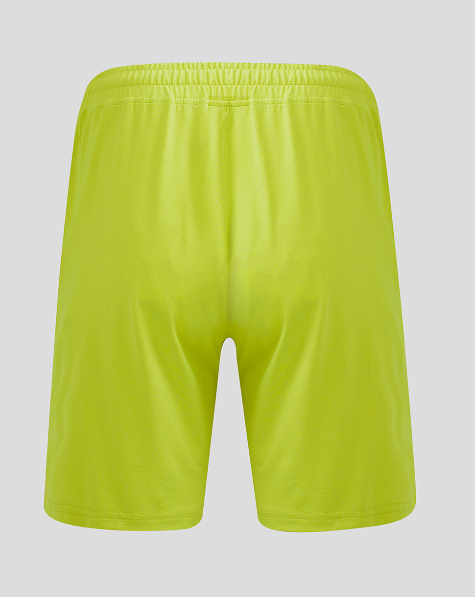 Back view of neon lime Wolves Pro Away goalkeeper shorts with an elastic waistband.