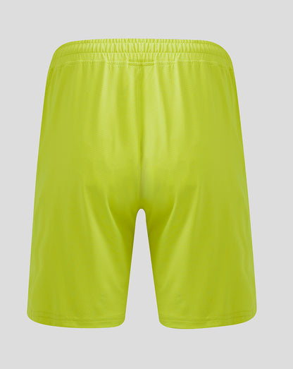 Back view of neon lime Wolves Pro Away goalkeeper shorts with an elastic waistband.