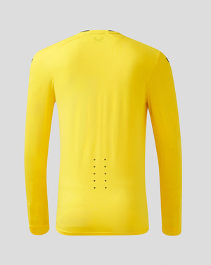 Back view of Wolves Men's Pro Third Goalkeeper long sleeve shirt in bright yellow with vent holes at the lower back