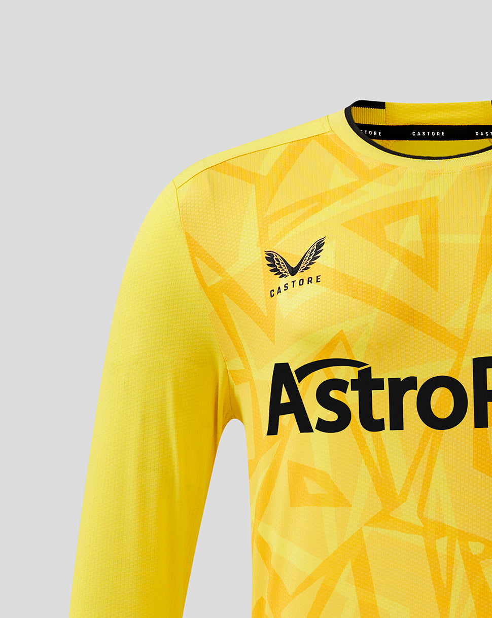 Yellow Wolves Pro Third goalkeeper long sleeve shirt with geometric pattern and AstroPay sponsor on front.
