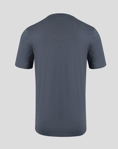 Back view of a dark navy Scarlets Junior 23/24 Cotton Logo T-Shirt with a plain back.