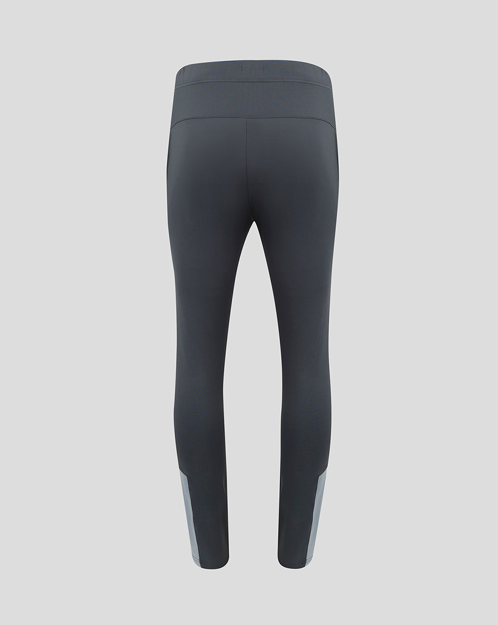 Back view of Scarlets training pants in dark grey with a light grey waistband and curved back yoke.