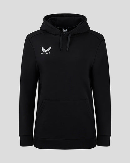 Black Castore hoodie with white wing logo on the chest and a drawstring hood