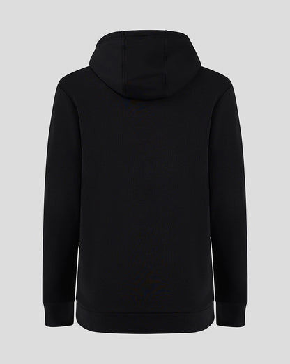 Back view of black Cotton Rich Brushed Back Hoody with hood, cuffs and ribbed hem