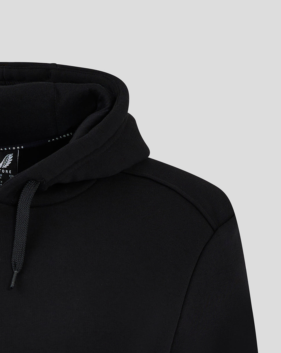 Front view of black Cotton Rich Brushed Back Hoody with hood and drawstring detailing