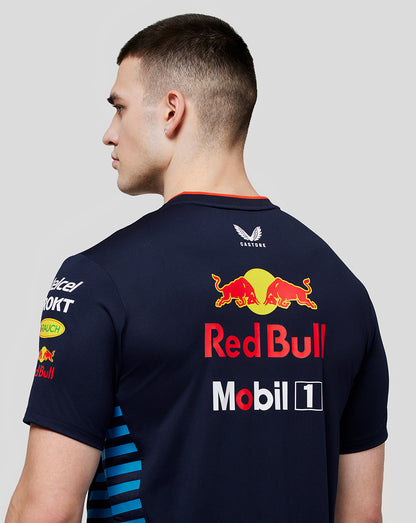 Back view of navy Oracle Red Bull Racing Teamline Set Up T Shirt Night Sky showing large Red Bull logo and sponsor graphics