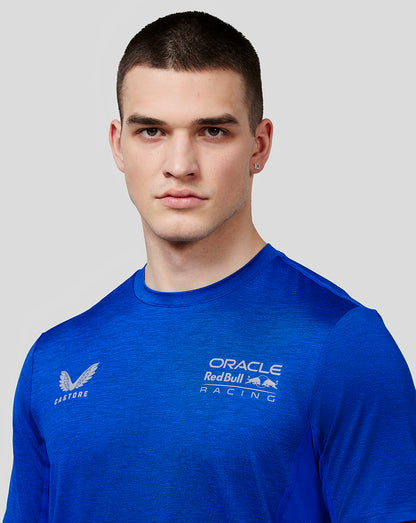 Male model in blue Oracle Red Bull Racing tee with chest logos