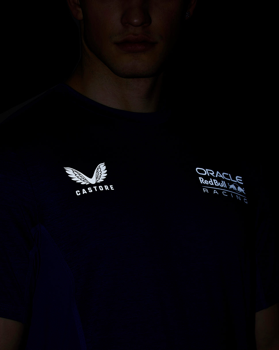 Dark navy Oracle Red Bull Racing mens dual brand tee with Castore logo on chest.