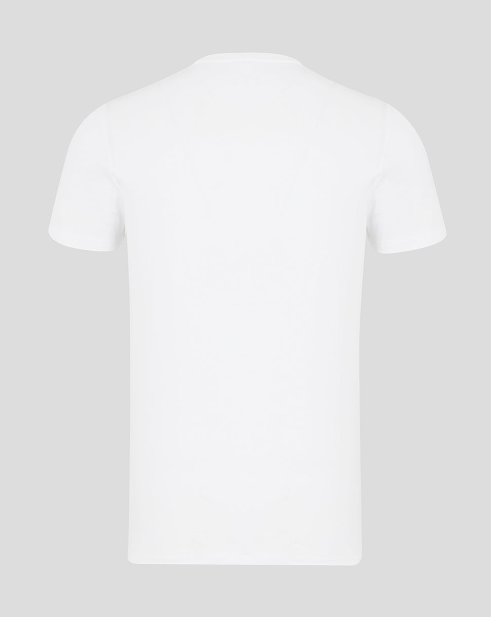 Back view of plain white Scarlets short sleeve T shirt with no graphics