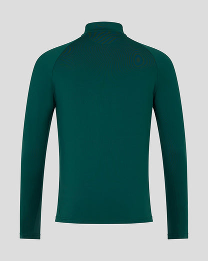 Back view of green Harlequins Lifestyle Quarter Zip top with raised collar
