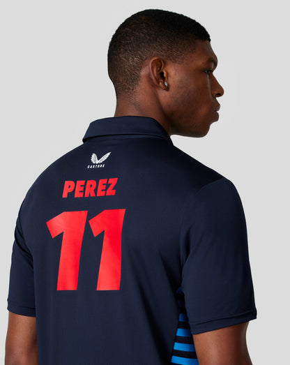 Back view of Night Sky Oracle Red Bull Racing polo with Perez name and bold red 11 on the back.
