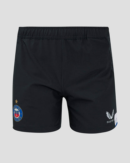 Back view of Bath Rugby Men's Home Pro Shorts in black with crest on left thigh and Castore branding on right thigh