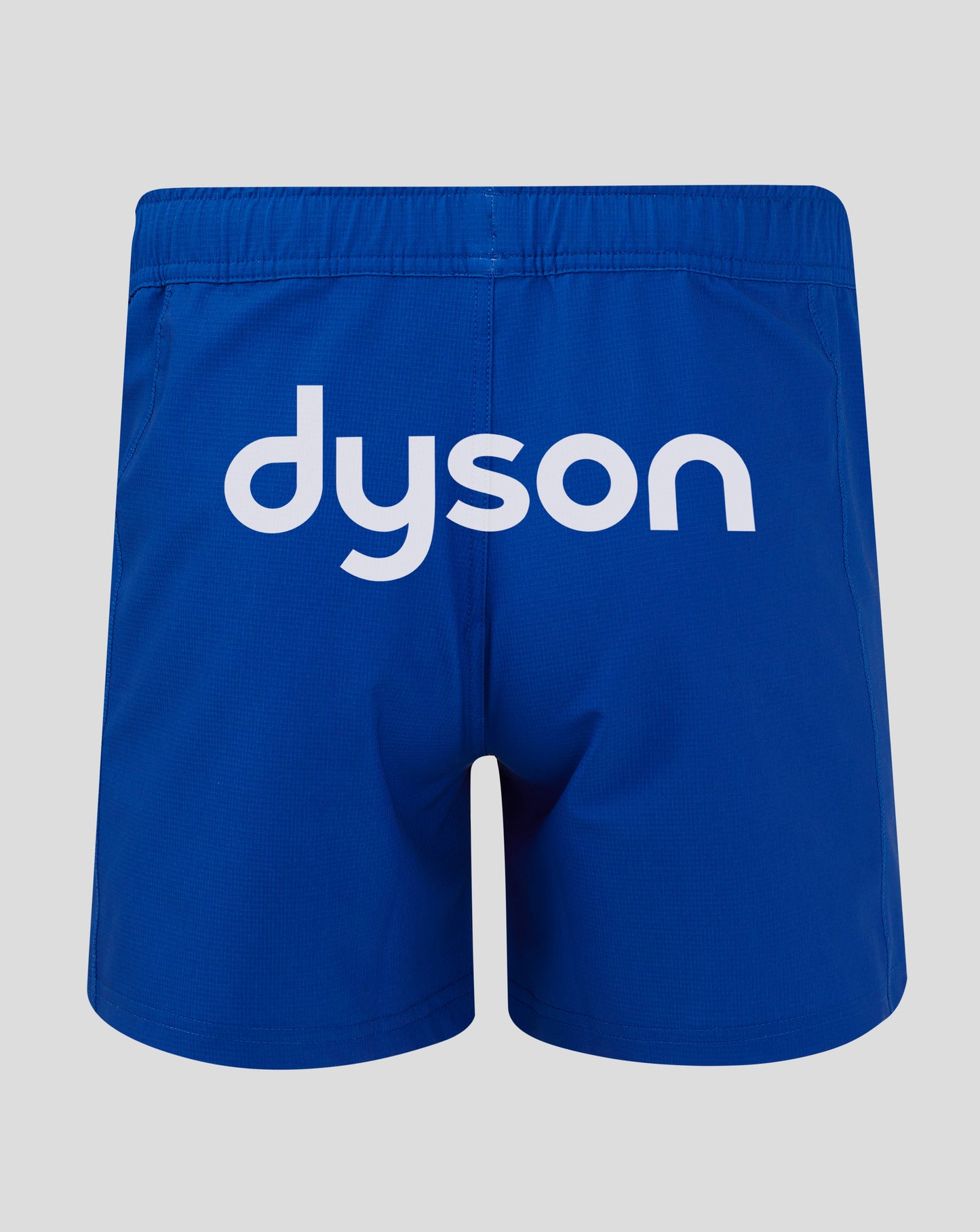 Rear view of Bath Rugby Away Pro Shorts in blue with large white sponsor text across the back