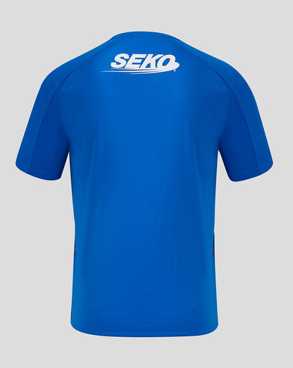 Back view of blue Rangers home shirt with SEKO logo across the upper back.