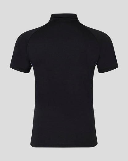Back view of black England cricket 24/25 presentation polo with raglan short sleeves