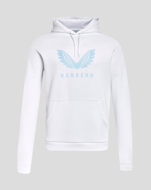 Front view of Rangers 24/25 Pro Players Scuba Lock Up Logo hoodie in white with pale blue wing logo on the chest