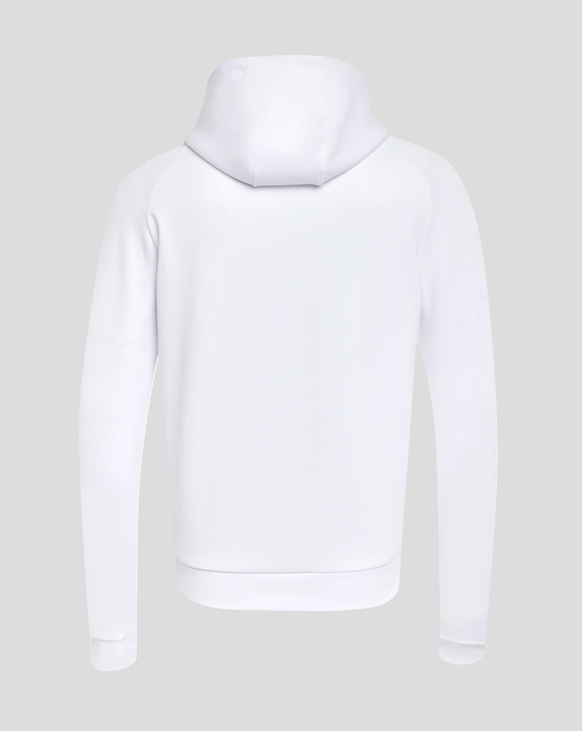Back view of Rangers 24/25 Pro Players Scuba Lock Up Logo hoodie in white with the hood up