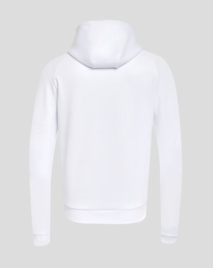 Back view of Rangers 24/25 Pro Players Scuba Lock Up Logo hoodie in white with the hood up
