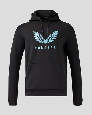 Junior Rangers black Pro Coaches Flex Logo Hoody with light blue wing logo on chest and Rangers branding