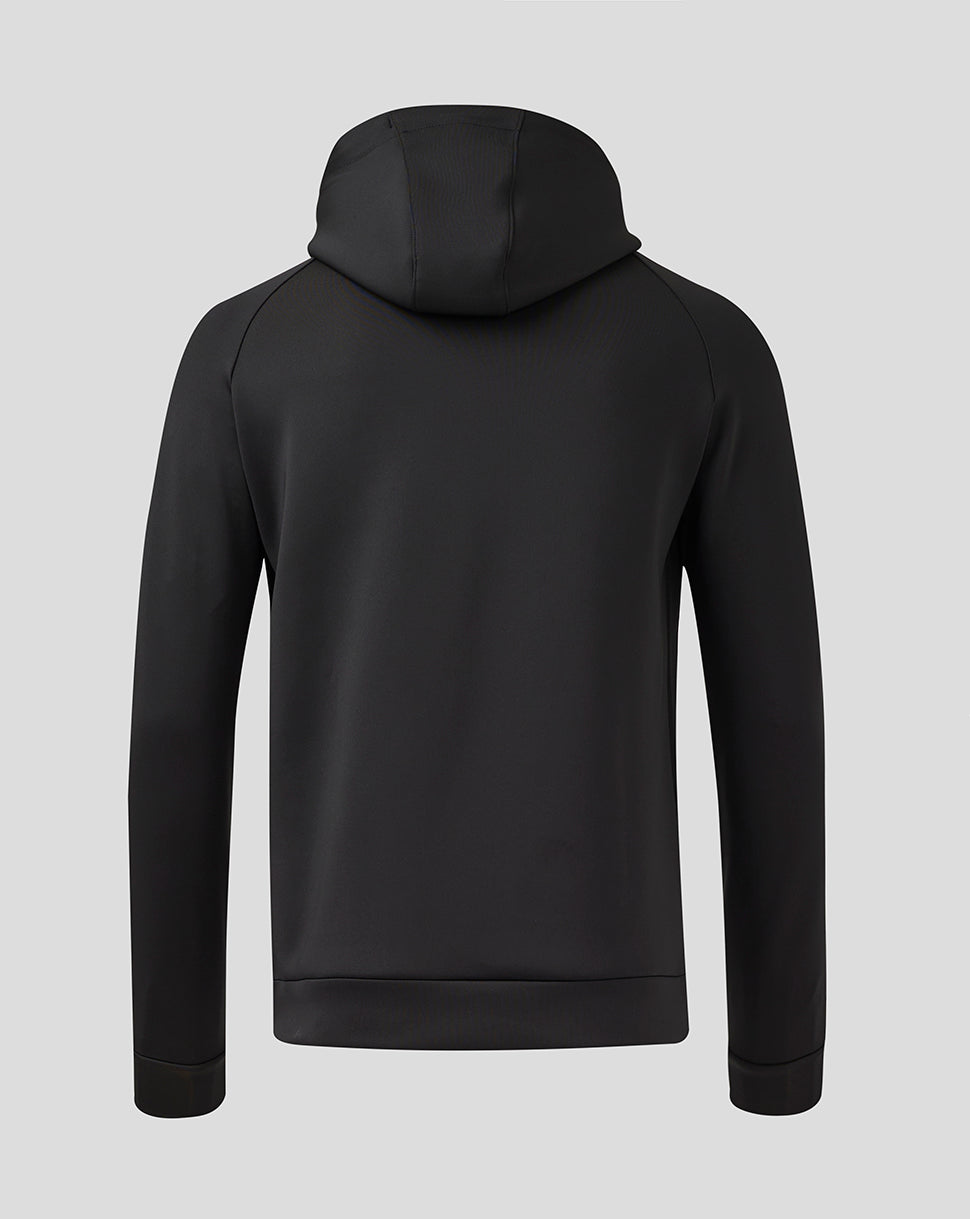 Back view of black Rangers Pro Coaches Flex hoodie with hooded neckline