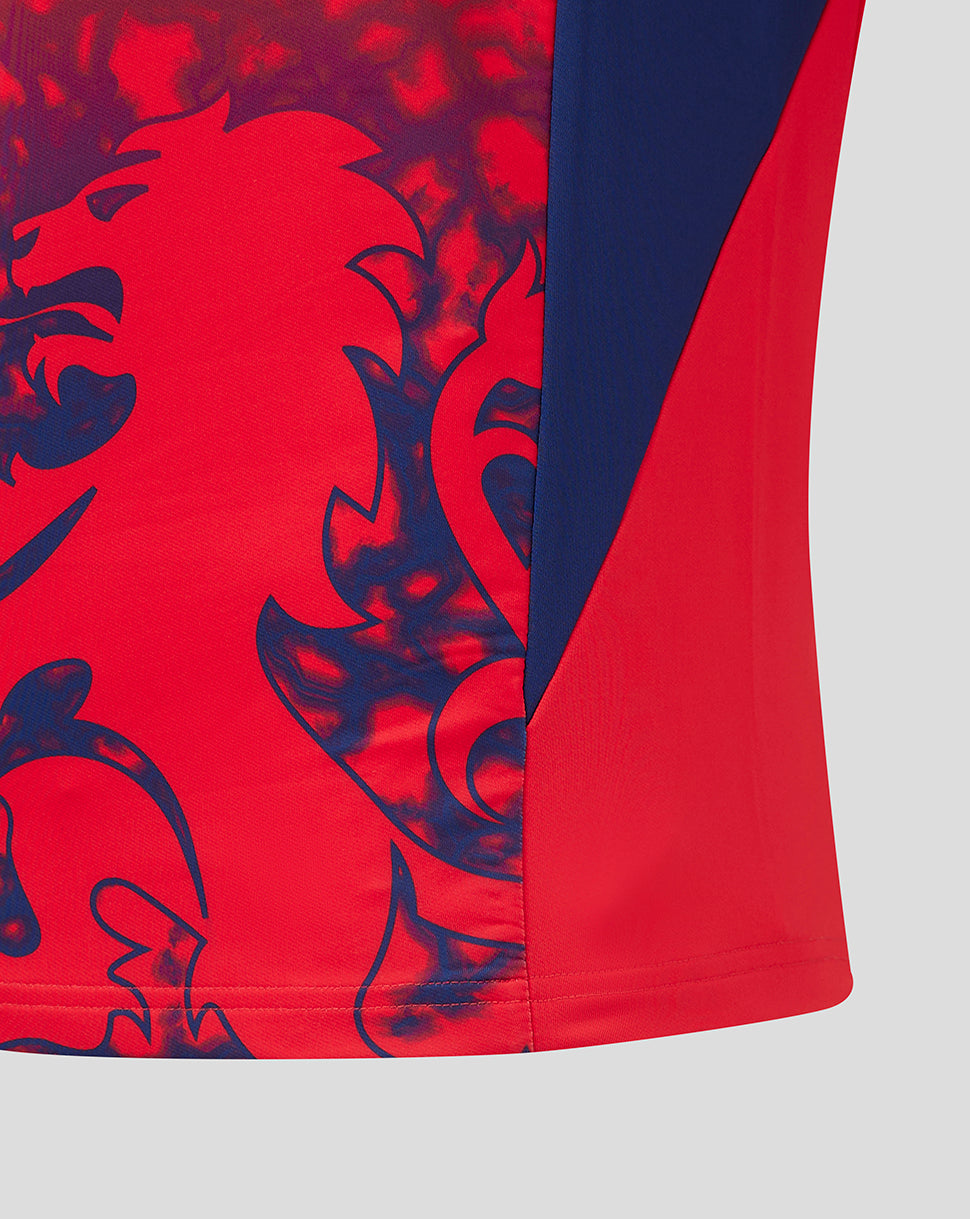 Lower front detail of the jersey showing a dark blue dragon graphic and blue side panel