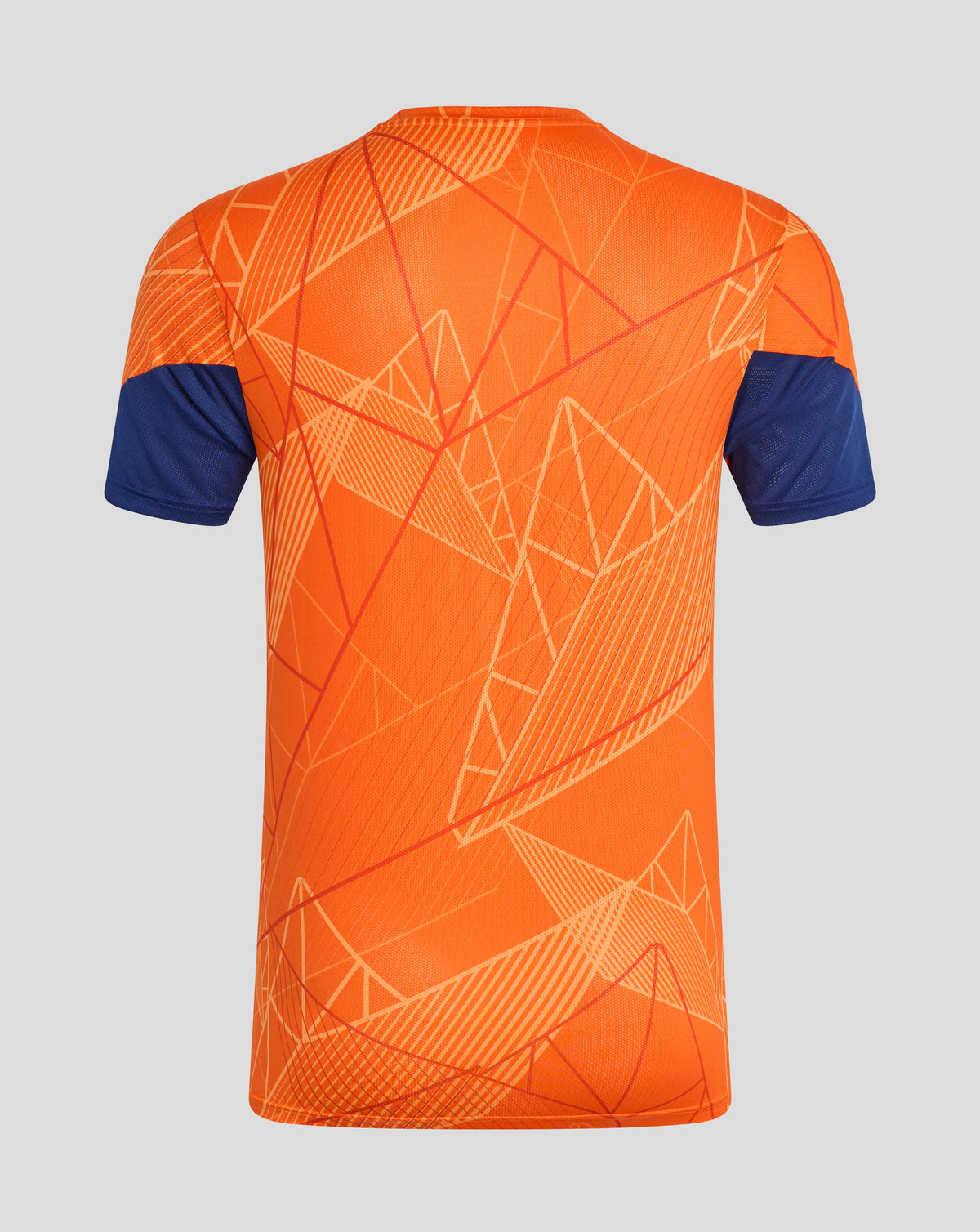 Back view of Rangers 24/25 league matchday T-shirt in orange geometric pattern