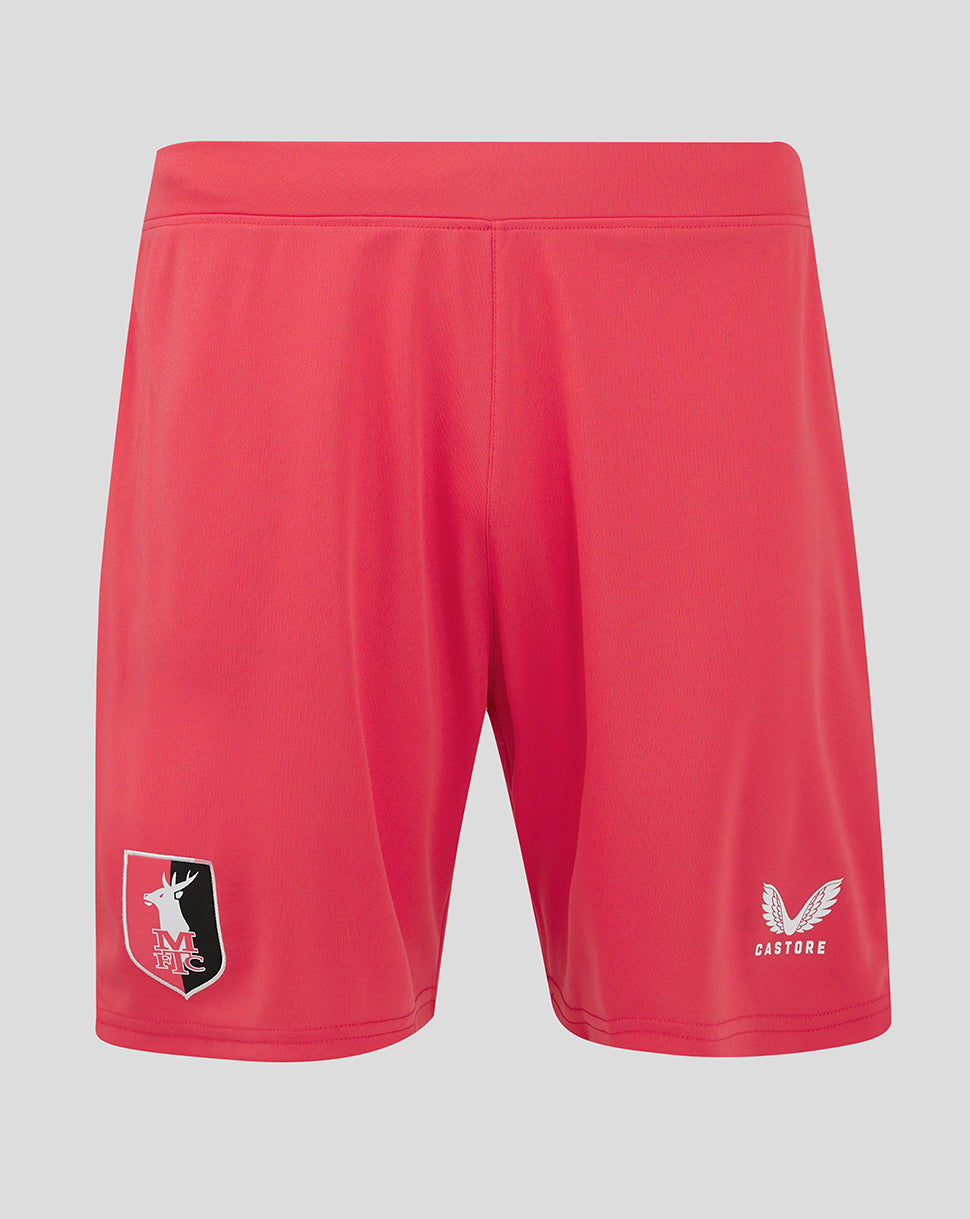 Back view of Mansfield Home Goalkeeper Shorts in Teaberry with two-colour crest on the right thigh and Castore logo on the left thigh.