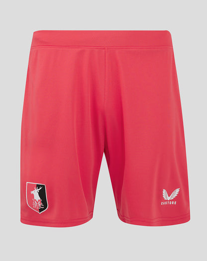 Back view of Mansfield Home Goalkeeper Shorts in Teaberry with two-colour crest on the right thigh and Castore logo on the left thigh.