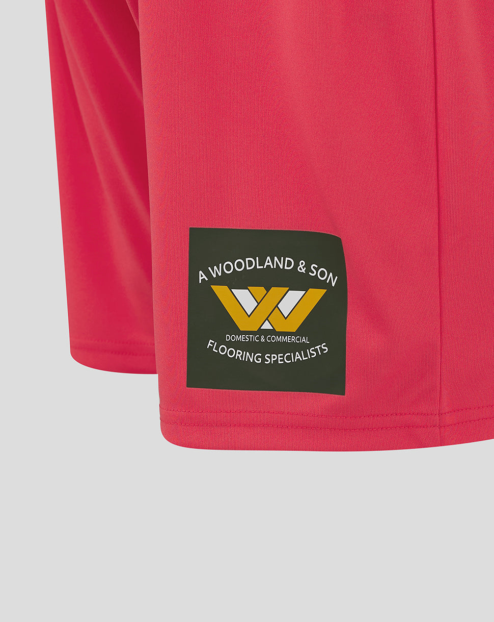 Woodland & Son patch on the lower right leg of Mansfield Home Goalkeeper Shorts.