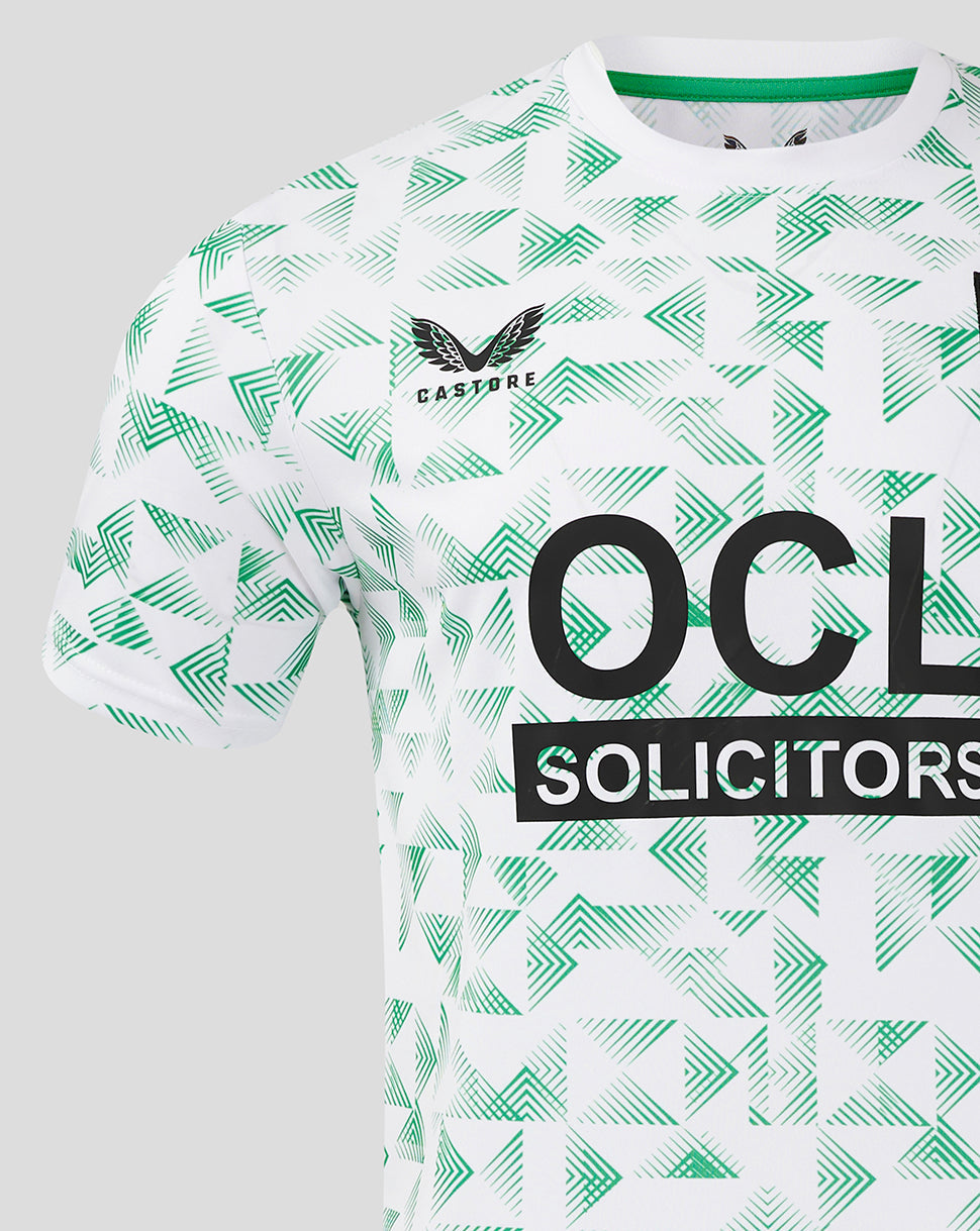 Chest area of Mansfield away shirt with Castore branding and OCL Solicitors sponsor across the front