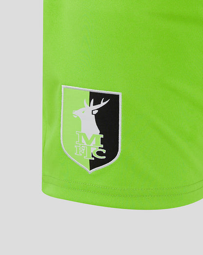 Lime green Mansfield Away goalkeeper shorts with a two-colour crest on the right thigh.