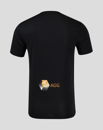 Back view of Mansfield Men's 24/25 Third Shirt in black with AGG logo at lower back.