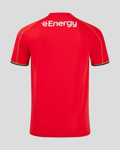 Back view of Mk Dons red away shirt with éEnergy logo across the upper back.