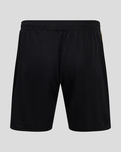 Back view of black Mk Dons 24/25 third shorts with an elastic waistband.