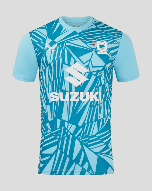 Mk Dons men's 24/25 third goalkeeper shirt in blue geometric pattern with Suzuki front sponsor