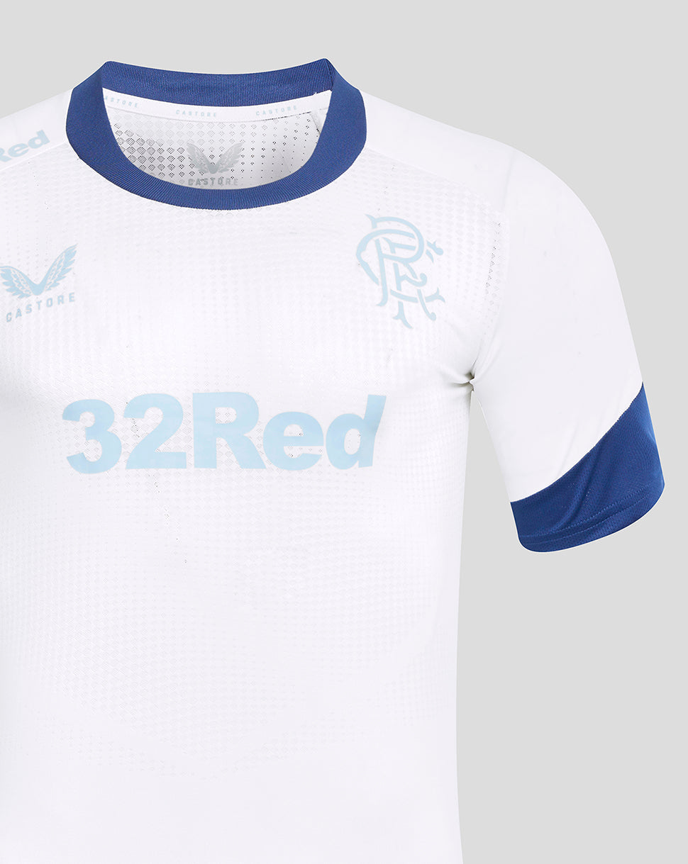 Rangers 24/25 Men's Elite Players Training Short Sleeve Drill Tee white with blue collar and 32Red sponsor across front