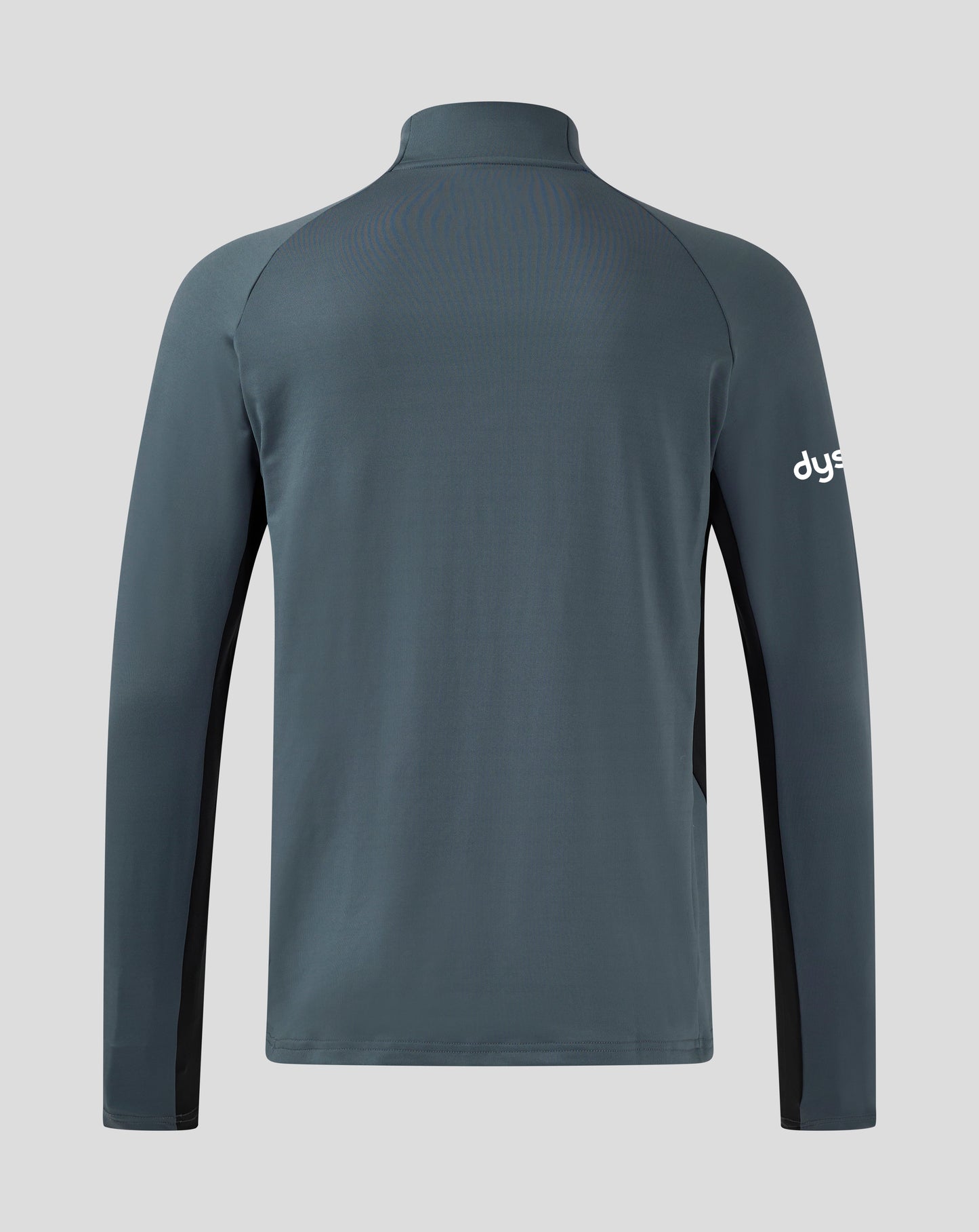 Back view of Bath Rugby training top in teal with a high collar and smooth shoulder seams