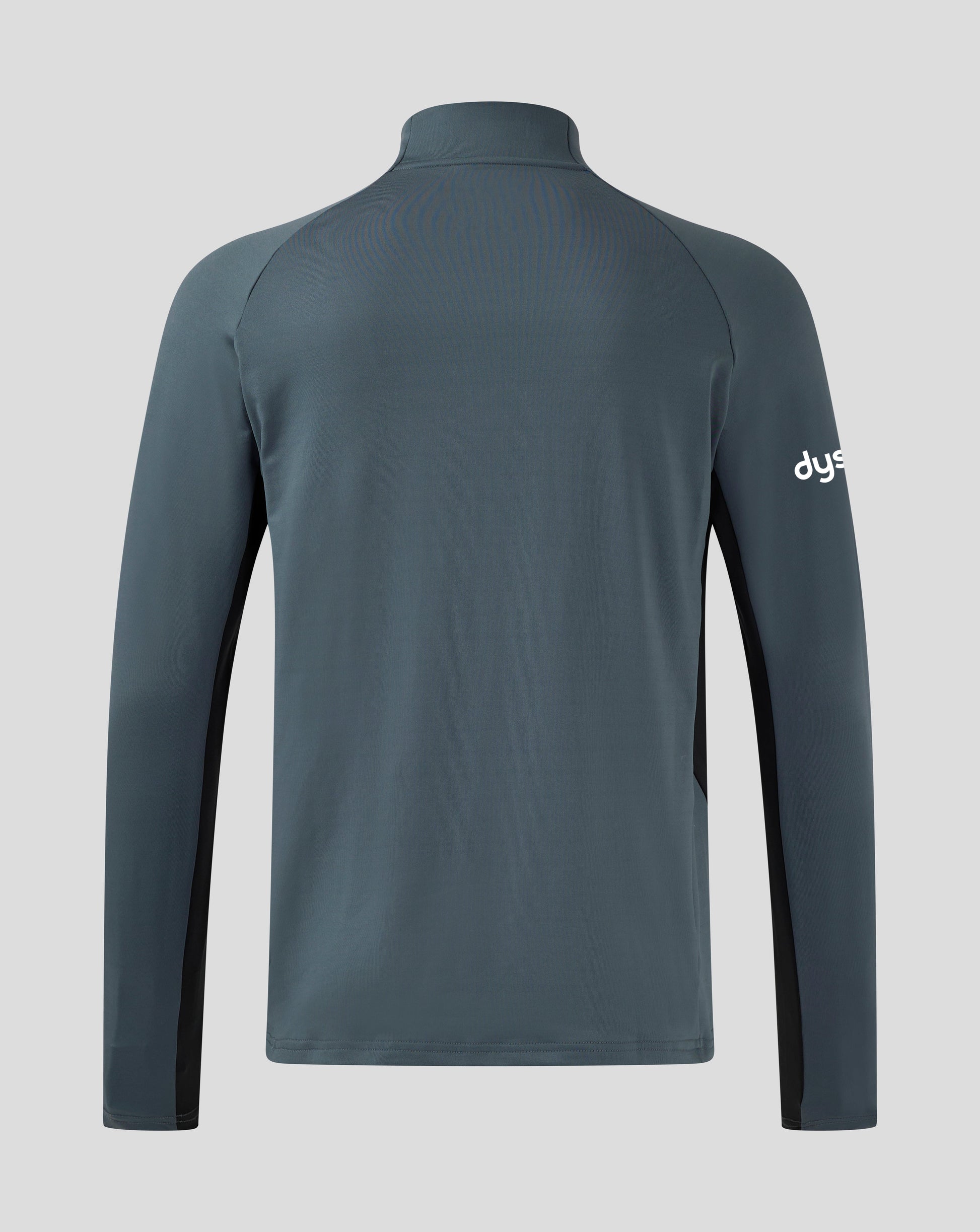 Back view of Bath Rugby training top in teal with a high collar and smooth shoulder seams