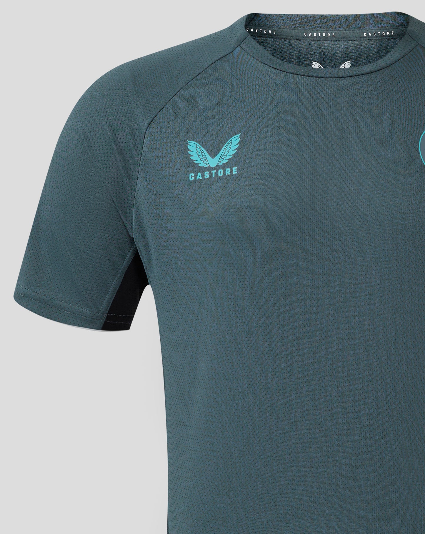 Teal Bath Rugby training shirt front with Bath Rugby crest on chest