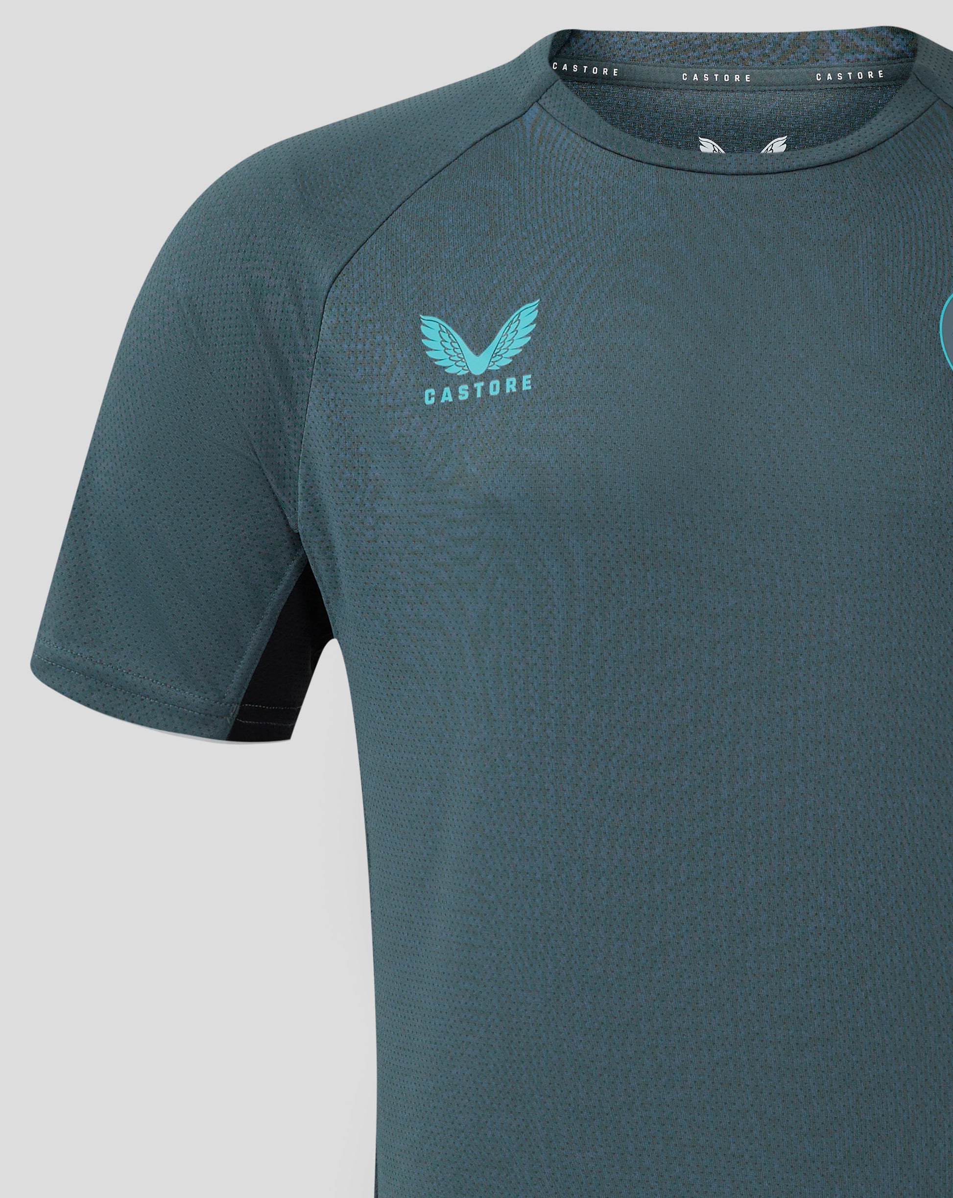Teal Bath Rugby training shirt front with Bath Rugby crest on chest