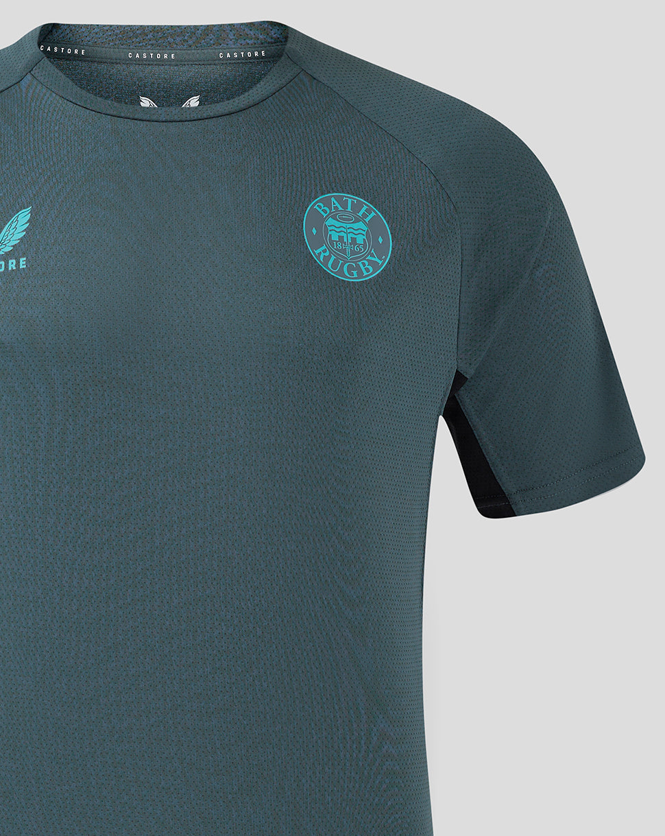 Teal Bath Rugby training shirt front showing Castore branding on left chest