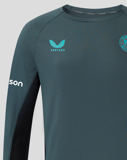 Front view of Bath Rugby Pro Players teal training shirt with chest crest and Castore branding.