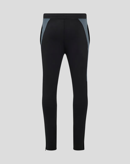 Back view of Bath Rugby Pro Players Training Pants in black with light blue side panels and zipped ankles