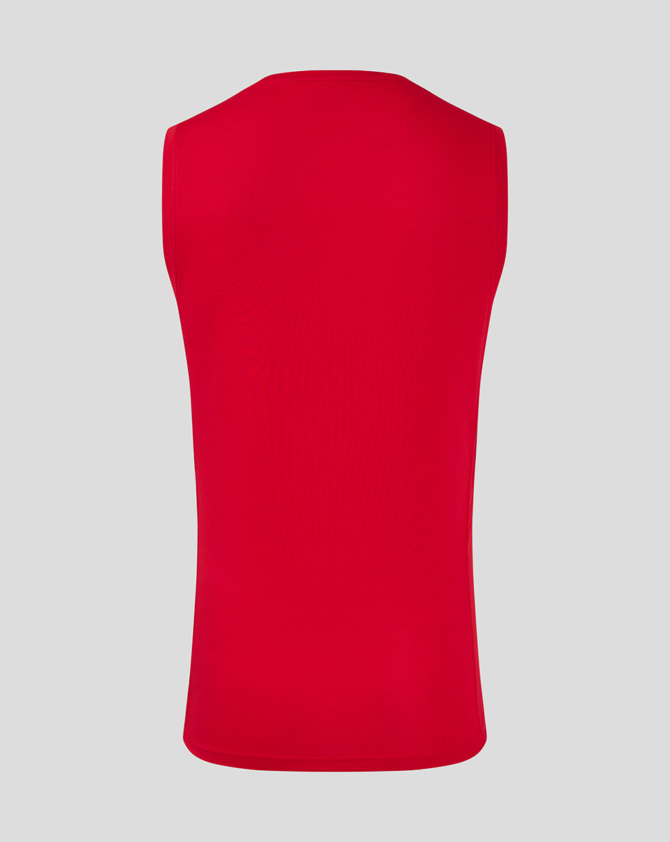 Scarlets men's 24/25 Pro Players Training Vest back view in bright red breathable mesh fabric