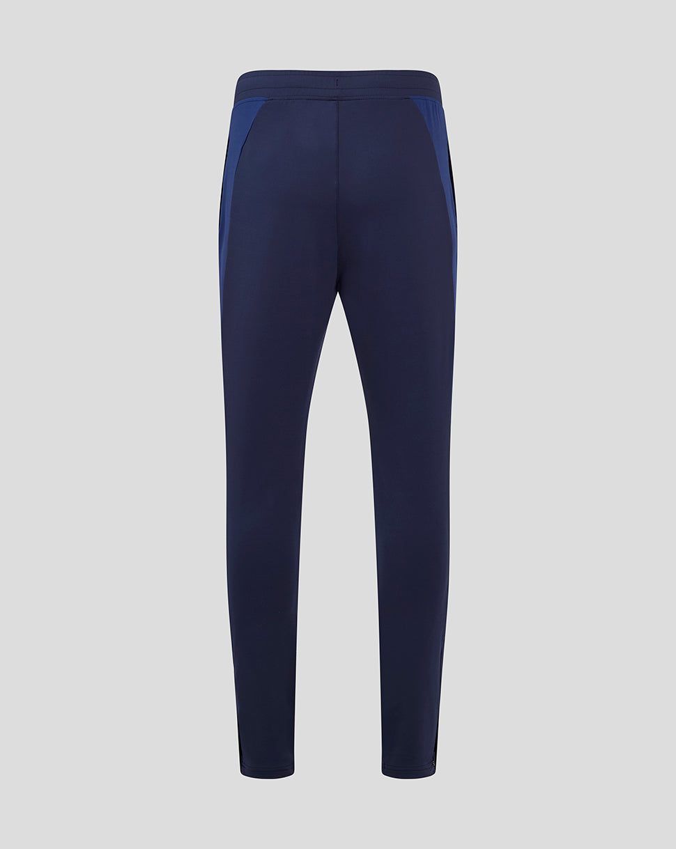 Back view of Scarlets men's training pant in dark navy with lighter blue side panels.