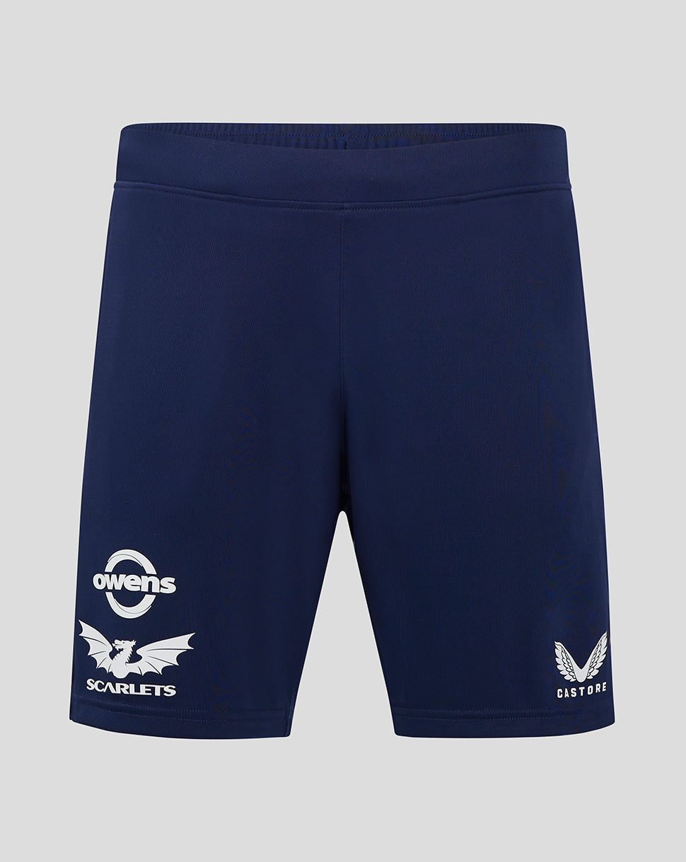 Navy Scarlets gym shorts with Owens and Scarlets logos on the left leg.