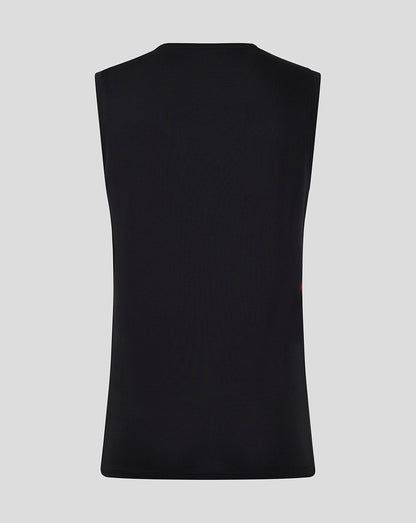 Back view of black Saracens matchday vest with plain fabric.