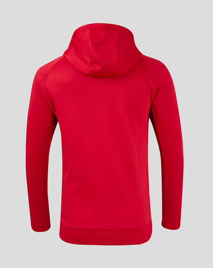 Back view of red Saracens training hoody showing the hood and plain back panel.